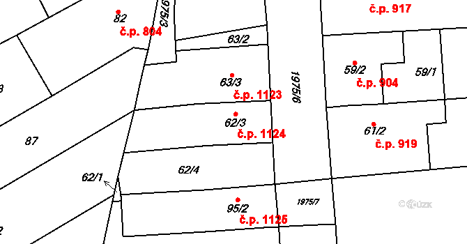 Mistřín 1124, Svatobořice-Mistřín na parcele st. 62/3 v KÚ Mistřín, Katastrální mapa