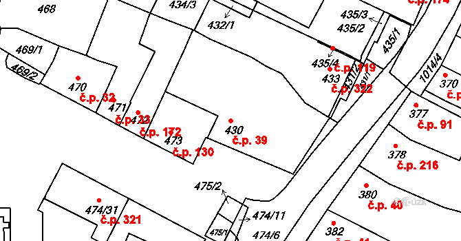 Milokošť 39, Veselí nad Moravou na parcele st. 430 v KÚ Milokošť, Katastrální mapa