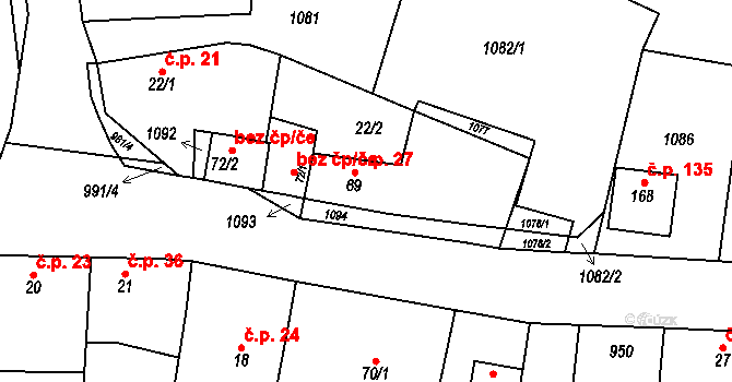 Libovice 27 na parcele st. 69 v KÚ Libovice u Slaného, Katastrální mapa