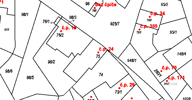 Humny 24, Pchery na parcele st. 75 v KÚ Pchery, Katastrální mapa