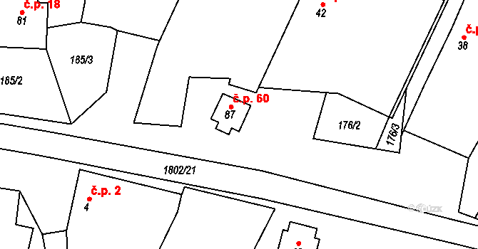 Rataje 60 na parcele st. 87 v KÚ Rataje u Vlašimi, Katastrální mapa