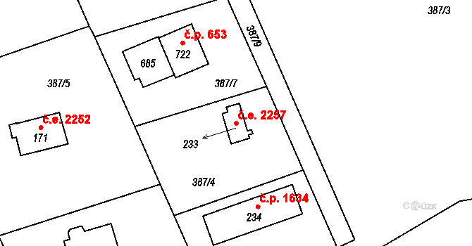 Struhařov 2257, Kamenice na parcele st. 233 v KÚ Štiřín, Katastrální mapa