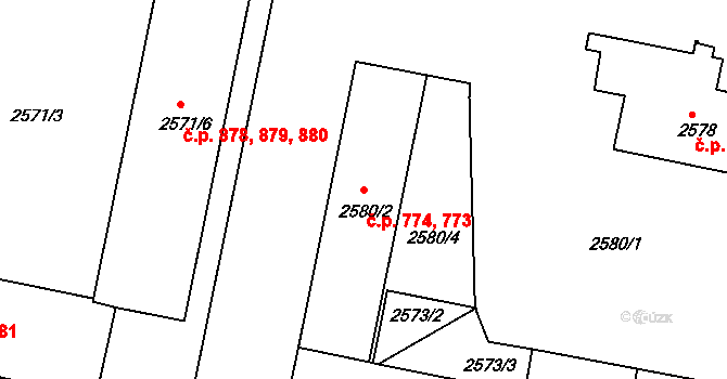 Jindřichův Hradec II 773,774, Jindřichův Hradec na parcele st. 2580/2 v KÚ Jindřichův Hradec, Katastrální mapa