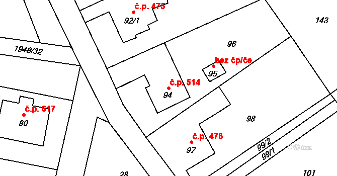 Palkovice 514 na parcele st. 94 v KÚ Palkovice, Katastrální mapa