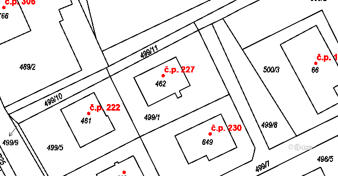 Soběšovice 227 na parcele st. 462 v KÚ Horní Soběšovice, Katastrální mapa
