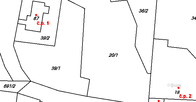 Málkov 1 na parcele st. 67 v KÚ Málkov u Suchomast, Katastrální mapa