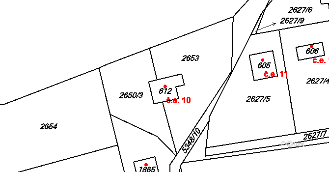 Chyňava 10 na parcele st. 612 v KÚ Chyňava, Katastrální mapa