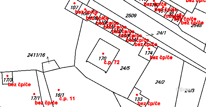 Lom u Tachova 72 na parcele st. 170 v KÚ Lom u Tachova, Katastrální mapa