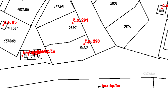 Třebechovice pod Orebem 290 na parcele st. 515/2 v KÚ Třebechovice pod Orebem, Katastrální mapa
