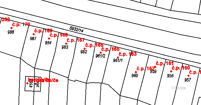 Dolní Předměstí 165, Polička na parcele st. 961/2 v KÚ Polička, Katastrální mapa