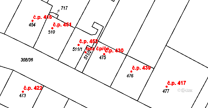 Třebenice 430 na parcele st. 475 v KÚ Třebenice, Katastrální mapa