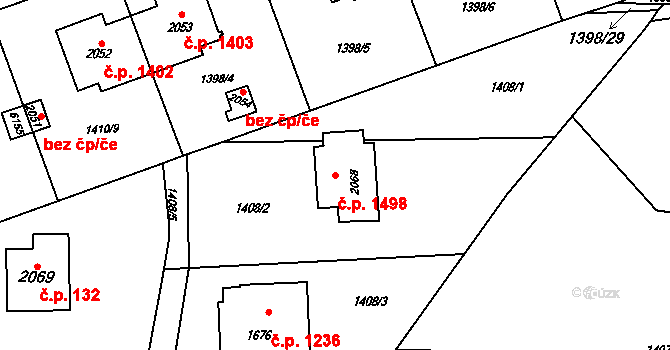 Rožnov pod Radhoštěm 1498 na parcele st. 2068 v KÚ Rožnov pod Radhoštěm, Katastrální mapa