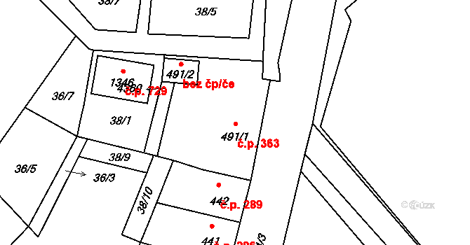 Kardašova Řečice 363 na parcele st. 491/1 v KÚ Kardašova Řečice, Katastrální mapa