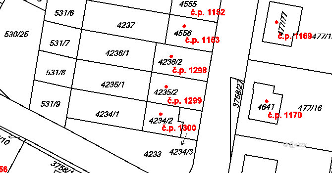 Žamberk 1299 na parcele st. 4235/2 v KÚ Žamberk, Katastrální mapa
