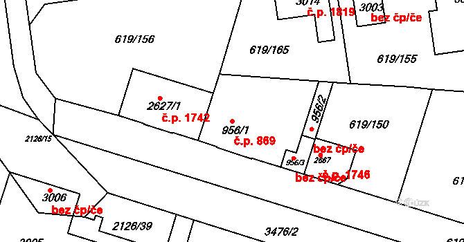 Lysá nad Labem 869 na parcele st. 956/1 v KÚ Lysá nad Labem, Katastrální mapa