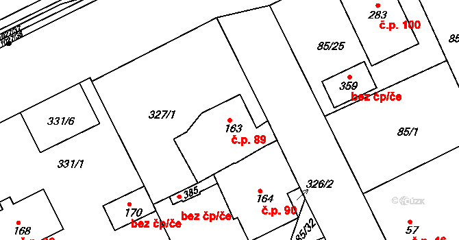 Srbice 89 na parcele st. 163 v KÚ Srbice, Katastrální mapa