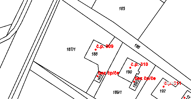 Pudlov 309, Bohumín na parcele st. 188 v KÚ Pudlov, Katastrální mapa