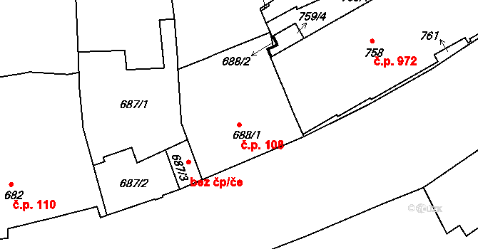 Staré Brno 108, Brno na parcele st. 688/1 v KÚ Staré Brno, Katastrální mapa