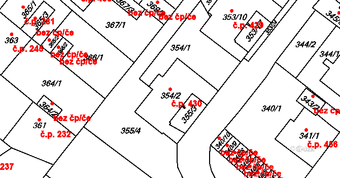 Sobědruhy 430, Teplice na parcele st. 354/2 v KÚ Sobědruhy, Katastrální mapa