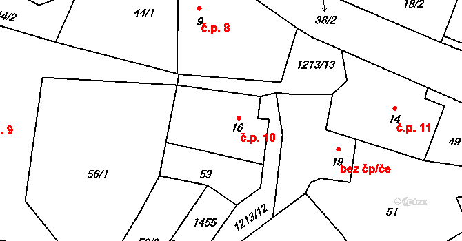 Lhota Netřeba 10, Podbřezí na parcele st. 16 v KÚ Lhota u Dobrušky, Katastrální mapa