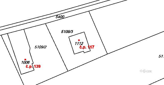 Hošťálková 117 na parcele st. 1112 v KÚ Hošťálková, Katastrální mapa