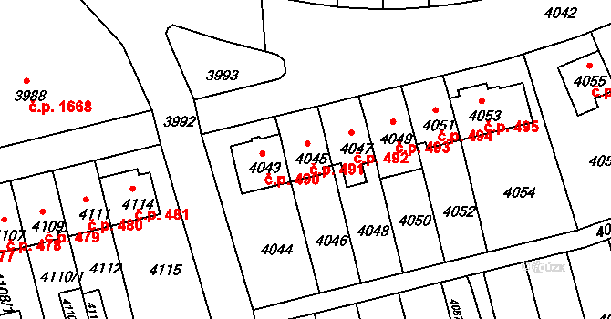Záběhlice 491, Praha na parcele st. 4045 v KÚ Záběhlice, Katastrální mapa