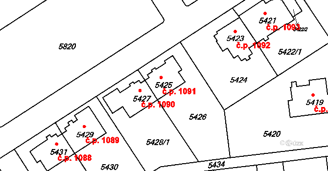Záběhlice 1091, Praha na parcele st. 5425 v KÚ Záběhlice, Katastrální mapa