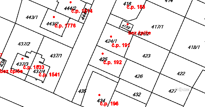 České Budějovice 5 192, České Budějovice na parcele st. 425 v KÚ České Budějovice 5, Katastrální mapa