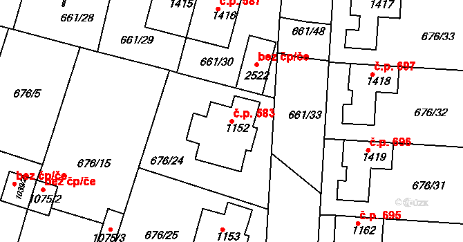 Rosice 583 na parcele st. 1152 v KÚ Rosice u Brna, Katastrální mapa