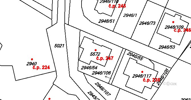 Choceňské Předměstí 247, Vysoké Mýto na parcele st. 5572 v KÚ Vysoké Mýto, Katastrální mapa