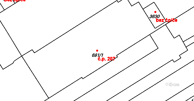 Valdické Předměstí 207, Jičín na parcele st. 691/1 v KÚ Jičín, Katastrální mapa