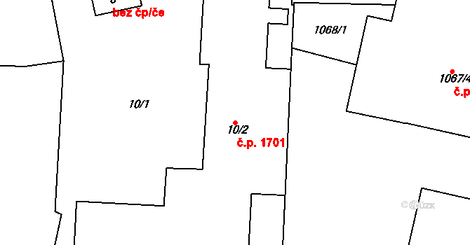 Hostivice 1701 na parcele st. 10/2 v KÚ Hostivice, Katastrální mapa