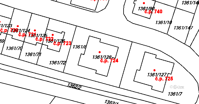 Vinoř 724, Praha 8 na parcele st. 1361/128 v KÚ Vinoř, Katastrální mapa