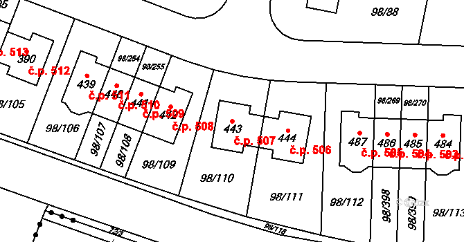 Bašť 507 na parcele st. 443 v KÚ Bašť, Katastrální mapa