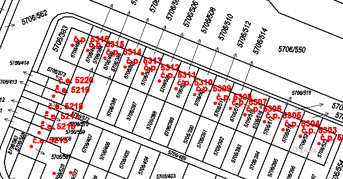 Jihlava 5311 na parcele st. 5706/505 v KÚ Jihlava, Katastrální mapa