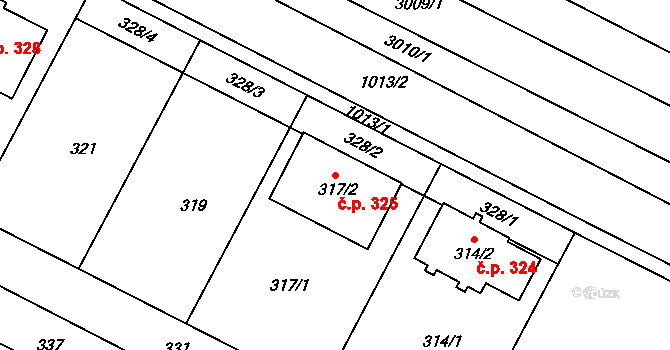Milokošť 325, Veselí nad Moravou na parcele st. 317/2 v KÚ Milokošť, Katastrální mapa
