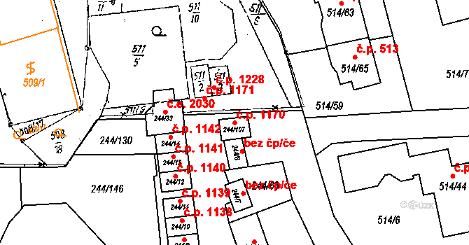 Dobšice 1170 na parcele st. 244/107 v KÚ Dobšice u Znojma, Katastrální mapa