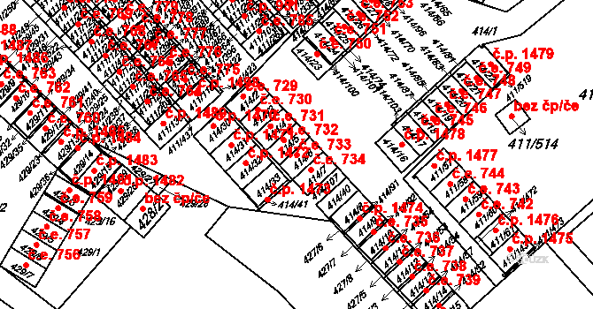 Ráj 733, Karviná na parcele st. 414/6 v KÚ Ráj, Katastrální mapa