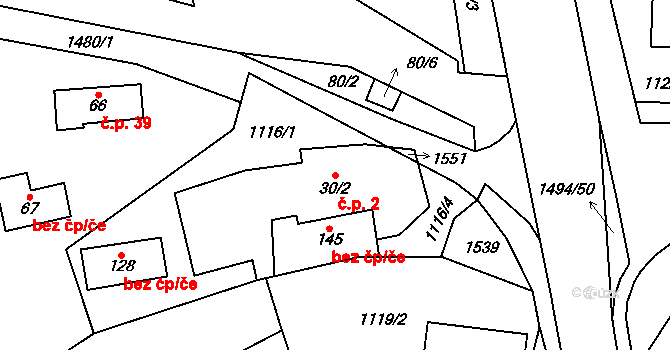 Kaňovice 2 na parcele st. 30/2 v KÚ Kaňovice u Luhačovic, Katastrální mapa