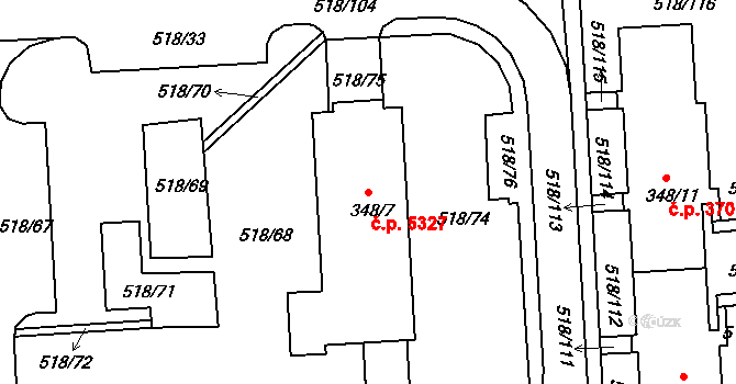 Mšeno nad Nisou 5327, Jablonec nad Nisou na parcele st. 348/7 v KÚ Mšeno nad Nisou, Katastrální mapa