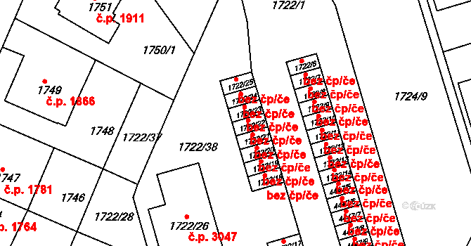 Teplice 39142612 na parcele st. 1722/22 v KÚ Teplice, Katastrální mapa
