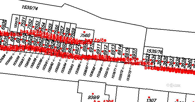 Třebíč 41716612 na parcele st. 6911 v KÚ Třebíč, Katastrální mapa
