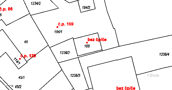 Borotín 43423612 na parcele st. 188 v KÚ Borotín u Tábora, Katastrální mapa