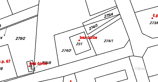 Žákovice 43857612 na parcele st. 231 v KÚ Žákovice, Katastrální mapa