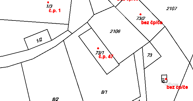 Úblo 47, Brumovice na parcele st. 73/1 v KÚ Úblo, Katastrální mapa
