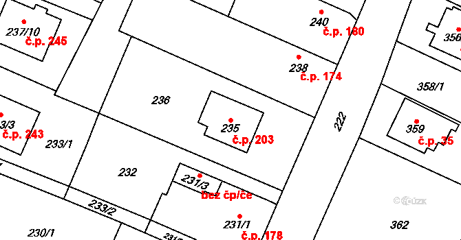 Chlebičov 203 na parcele st. 235 v KÚ Chlebičov, Katastrální mapa