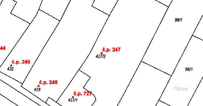 Polešovice 247 na parcele st. 427/2 v KÚ Polešovice, Katastrální mapa