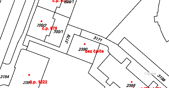 Opava 47682612 na parcele st. 2390 v KÚ Kateřinky u Opavy, Katastrální mapa
