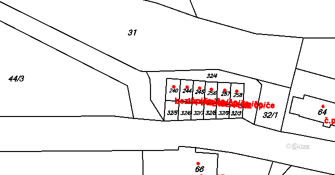 Horní Heřmanice 48926612 na parcele st. 240 v KÚ Dolní Heřmanice v Čechách, Katastrální mapa
