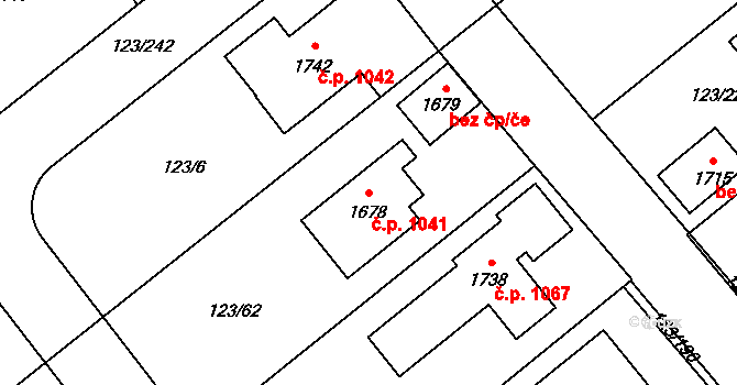 Rozdělov 1041, Kladno na parcele st. 1678 v KÚ Rozdělov, Katastrální mapa